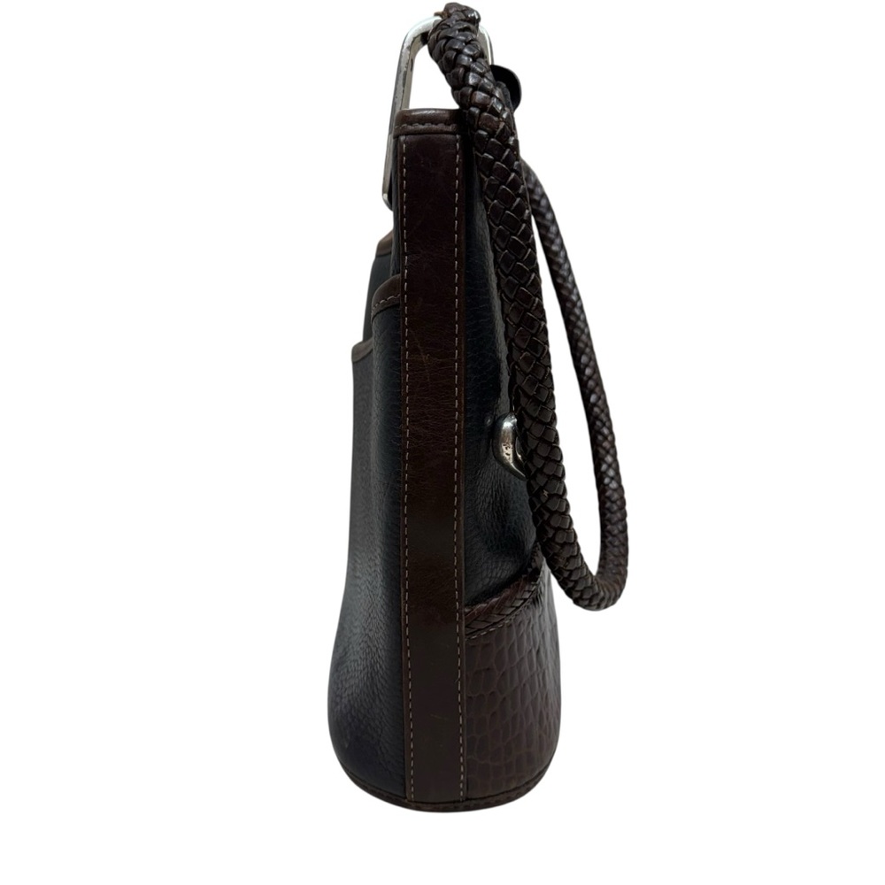 BRIGHTON Bucket Bag Pebbled Leather Black Brown Shoulder Tote Vtg Braided Strap - Picture 7 of 15